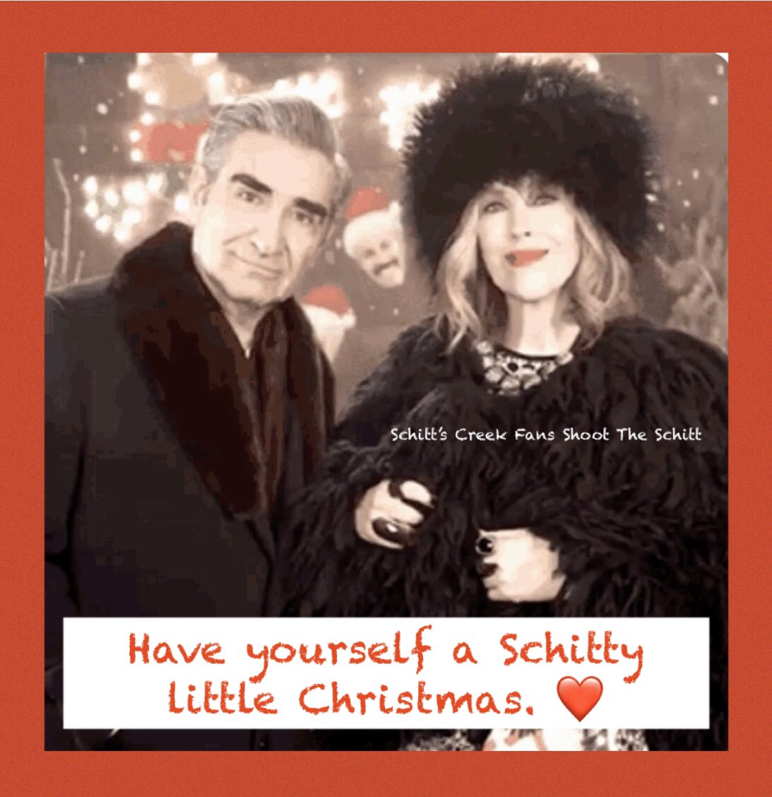 schittcon's tweet photo. Happy Holidays to all the Schittheads of the world. @SchittsCreekPop @SchittsCreek @danjlevy @Realeugenelevy @EmilyHampshire_ @JR2point0 @karenrobinson01 @olreid @DustinWMilligan @annefrances @CBCNews https://t.co/fDpEfEAcHF