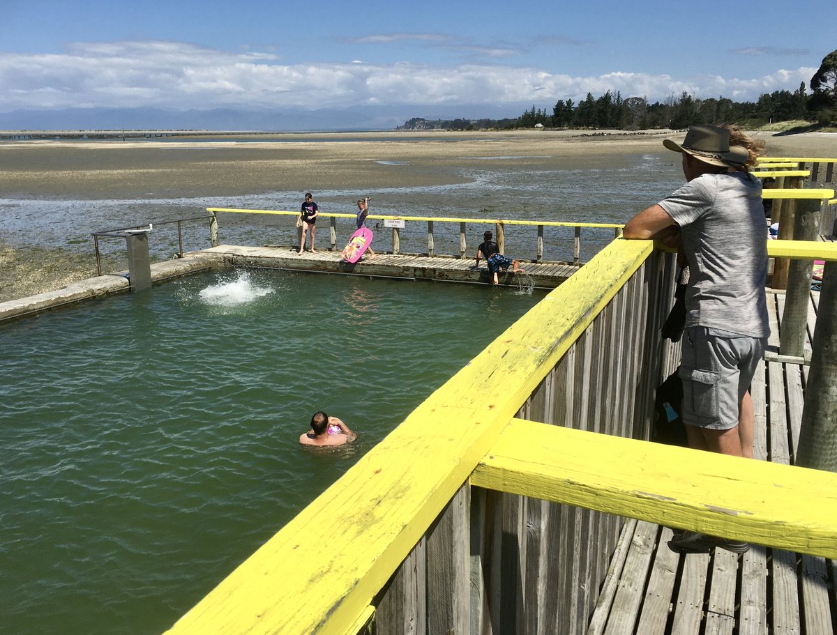 aquidity's tweet photo. Saltwater baths Motueka #Monday #lowtide #TasmanBay #Nelsonregion https://t.co/1bI17lzSsH