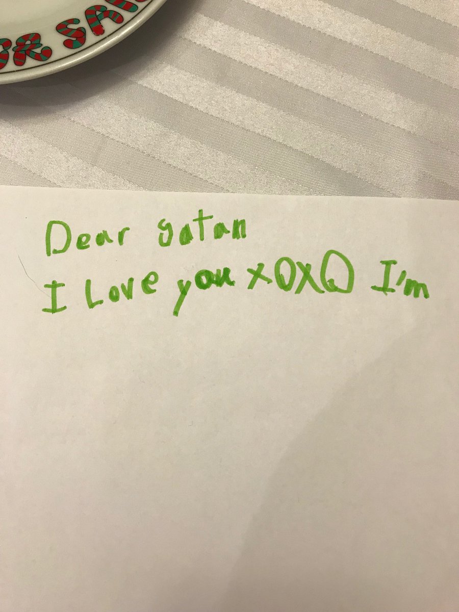 darrenharvieux's tweet photo. I think Landon got the letters to Santa mixed up!! 🎅 #dearsatan #merrychristmas #bringonsanta https://t.co/O9hnonp79S