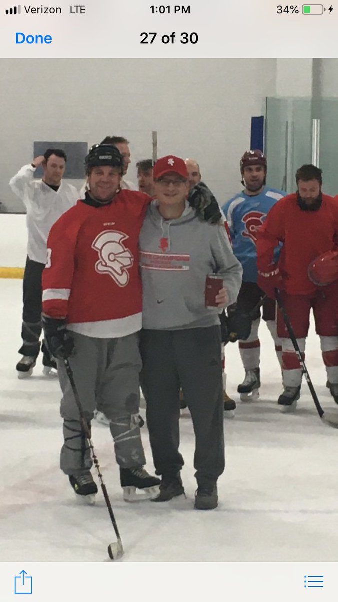 BSMBoysHockey's tweet image. Former @bsmredknights 🏒 Matt Just re-enacts the celly that got him into some hot water back in ‘96 with Coach Pauly. Claimed he that he was 🙏🏻 - so forgiveness was extended. #RedKnights #ForeverRed #quickthinking