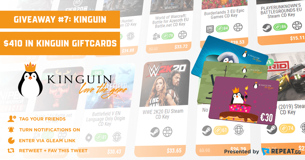 Repeatgg's tweet photo. Giveaway #7 of our 7 Days Till Christmas - 
@KinguinNet 

🎁 - 20 Giftcards to buy what you want
📆 - Ends Jan 10
🔗 - https://t.co/JG0cBznMAe

Find Steam, Origin and Uplay Keys Always in Low Prices. Save on Every Game

Find out all 7 giveaways at 
🔗https://t.co/KpYTnNXYPY https://t.co/vkEGOdFsmj