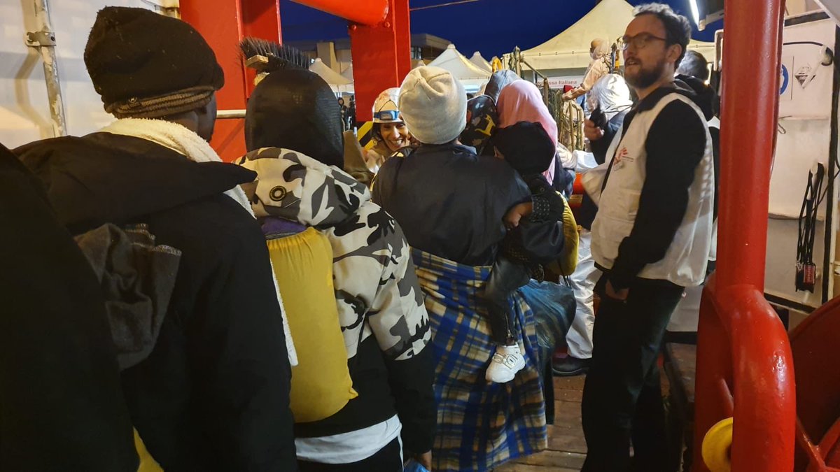 So much has happened so fast: #OceanViking stuck out at sea in a storm; a helicopter winching a woman &amp; baby into the air; huge waves; sudden permission to land in Italy; saying our goodbyes; &amp; then they were gone. That was the worst bit. Tomorrow we leave to do it all over again