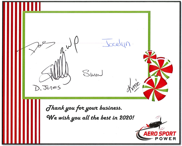 AEROSPORTPOWER's tweet photo. Merry Christmas and Happy Holidays from the  Aero Sport Power Team. Thank you for your business. We wish you all the best in 2020! https://t.co/2FbxiJp99E