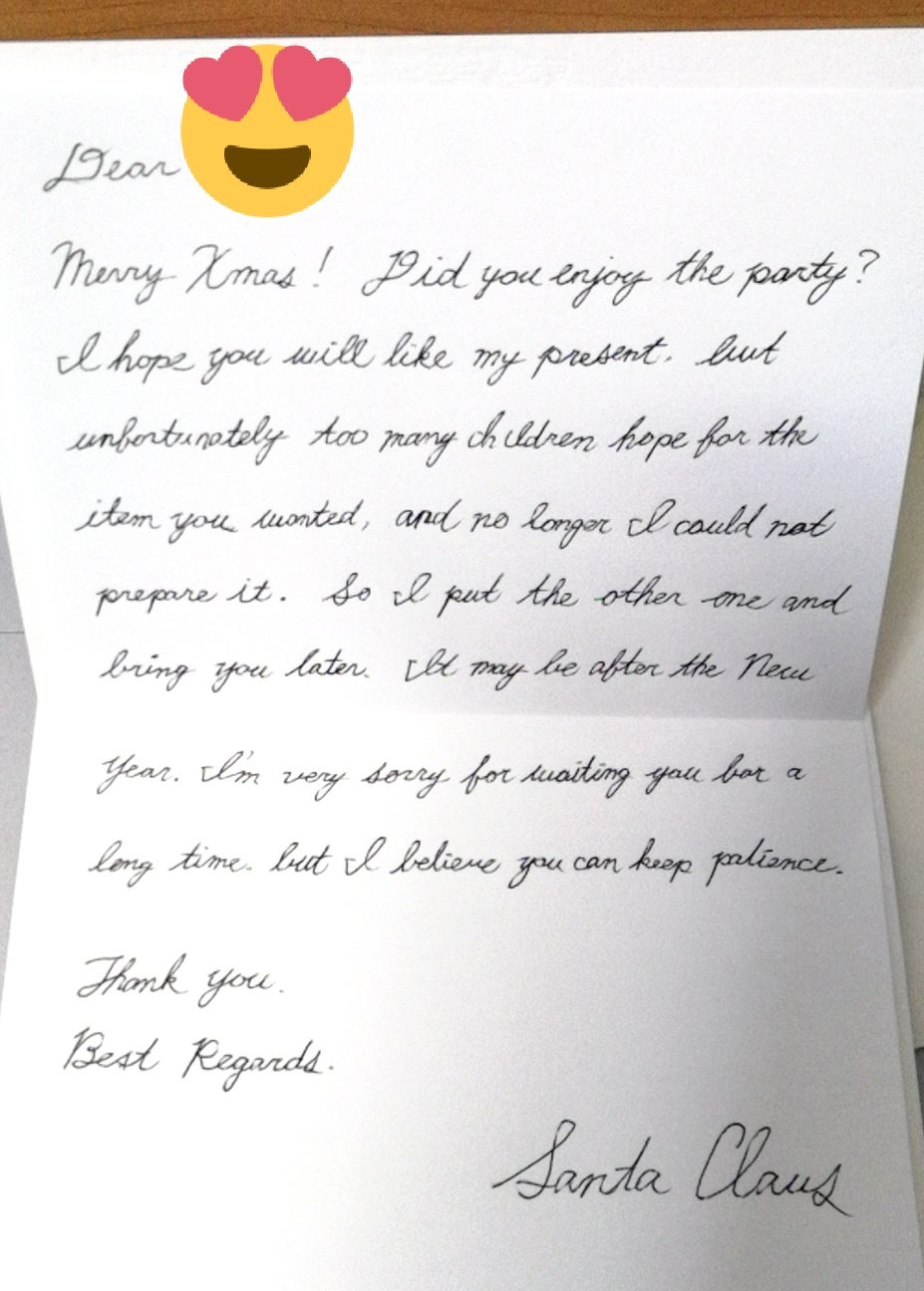 サンタクロースからの手紙英語クリスマスカード手書お名前付筆記体サンタ
