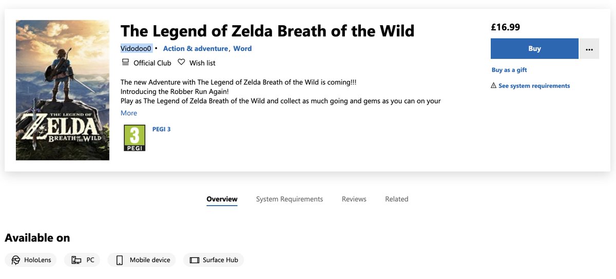 В Microsoft Store появилась фальшивая The Legend of Zelda: Breath of the Wild