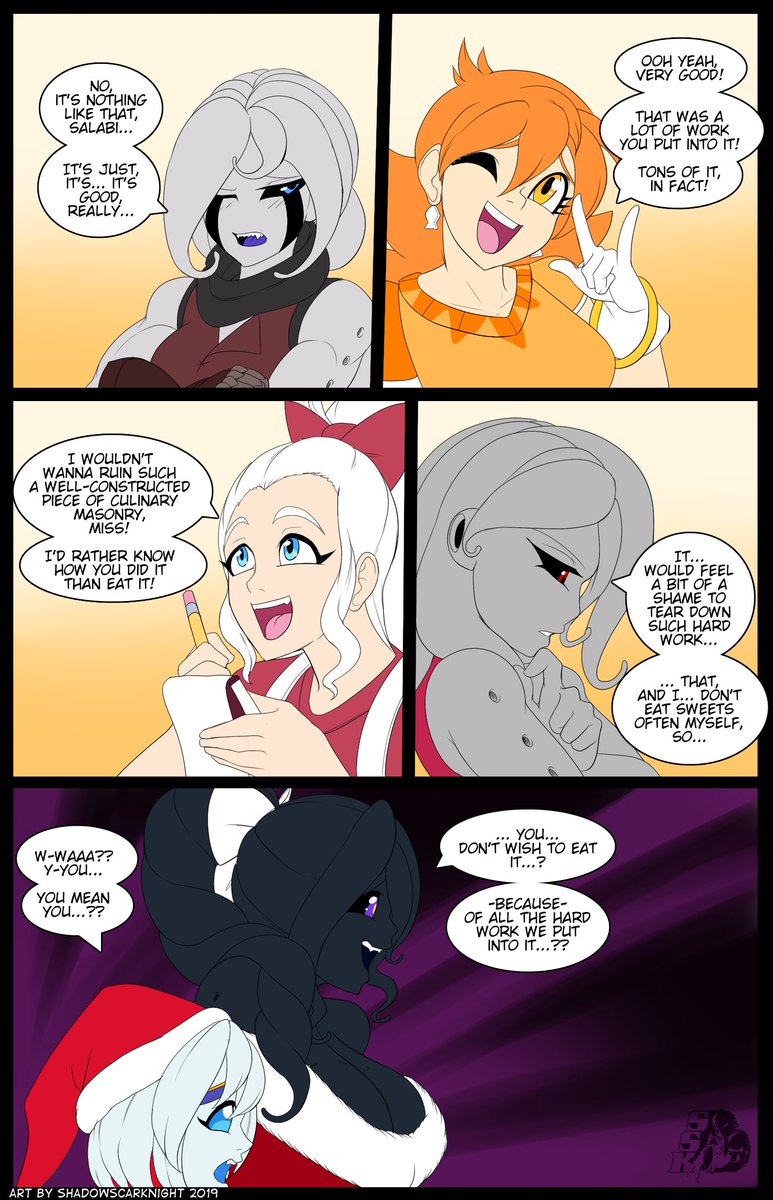 Happy Xmas Day to all of ya! Well almost!

Made a comic of a what-if scene of Salabi &amp; Lichi making a treat for some characters just as a sweet deed. I was gonna use only my own OCs... but it was more fun involving OCs from my friends.

Poor Salabi, all that hard work... <:'D 