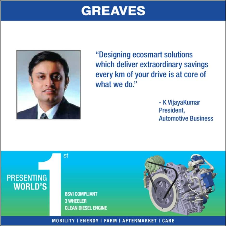 GreavesCottonIN's tweet photo. “Designing ecosmart solutions which deliver extraordinary savings for every km of your drive is at the core of what we do as an organization.”
- Excerpts from Vijaya Kumar, President- Automotive Business of Greaves Cotton Limited

#Greaves #GreavesEngines #BSVI #MoveForMore https://t.co/NTRSkLi4nP