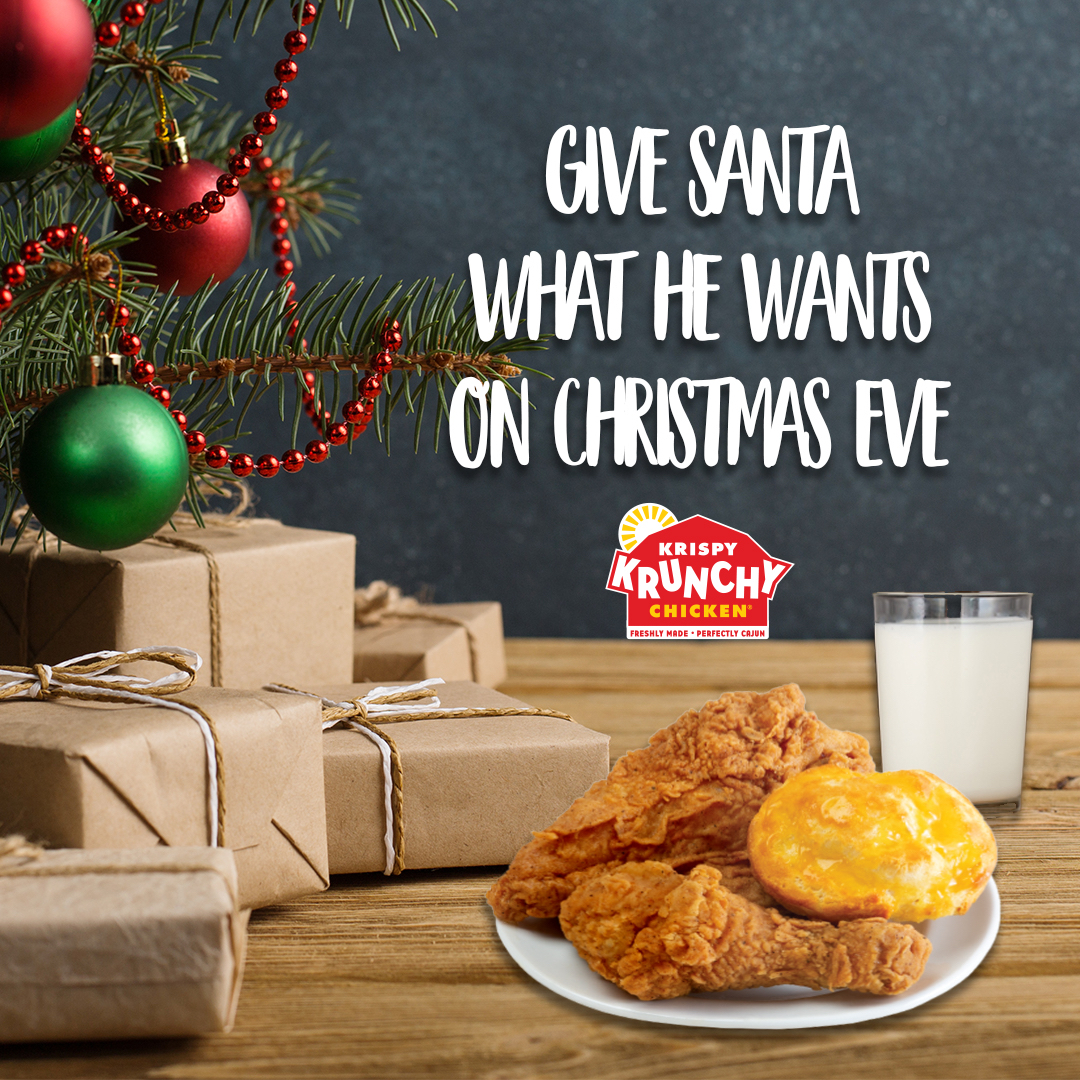 krispykrunchy's tweet photo. Ditch those old cookies and get Santa what he really wants! #santasnack #christmaseve #merrychristmas #krispykrunchychicken https://t.co/nClNuewdl5