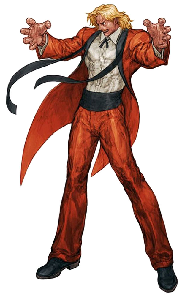 RUGAL BERNSTEINAge: ???Country: ???Team: N/A or Villains TeamOrigins: KOF '94a powerful arms dealer and the benefactor who hosts the first king of fighters tournament. he believes himself to be a godlike figure, and he's an utter sadist. rugal hates to lose above all else.
