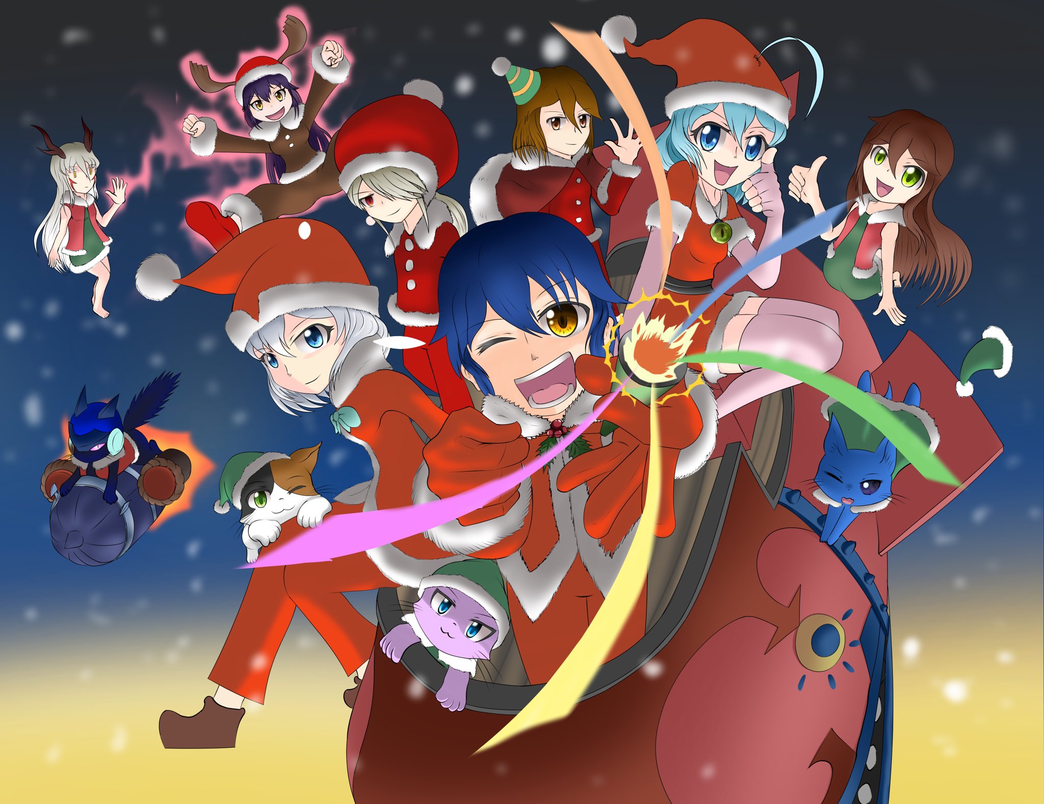 تويتر セイ お絵描きデュエリスト على تويتر メリークリスマス って事で昨日pixivに出したクリスマスイラストです B 構図はデジモンのcdジャケット参考にしました 下からの光とか学べたものは多かったと思います T Co Lnzyts5taq