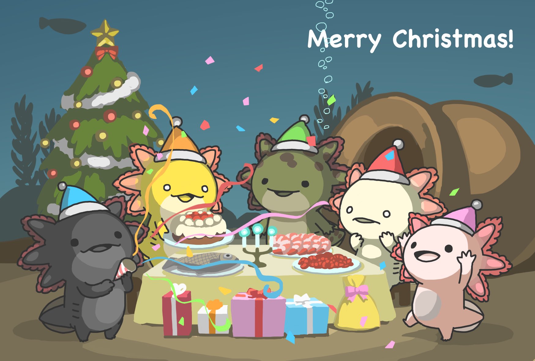 クリスマス☆ウーパールーパー ウーパールーパー ぬいぐるみ グッズ メキシコサンショウウオ A