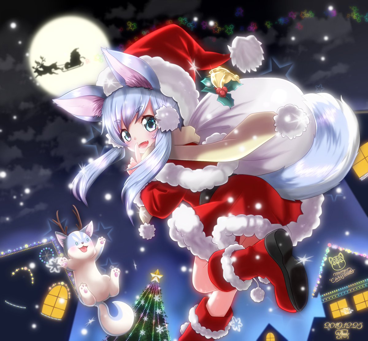 ショボ Merryx Mas わっ 見られちゃった えへへ みんなにはナイショだよ メリークリスマス サンタさんのお手伝いで大忙しのコヨミちゃんとタロー 良い子には きっと素敵なプレゼントが Shovosキッチン 白猫お