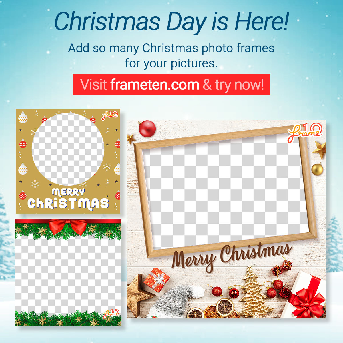 SocialFrameTen's tweet image. Visit our website to add Christmas photo frames ☃️🎉 and share it with friends &amp;amp; family!

Visit Now: frameten.com/frame-builder

#frameten #photoeditingtool #photoframes #photooverlay #christmasdayeve #christmasday #25december #christmas2019