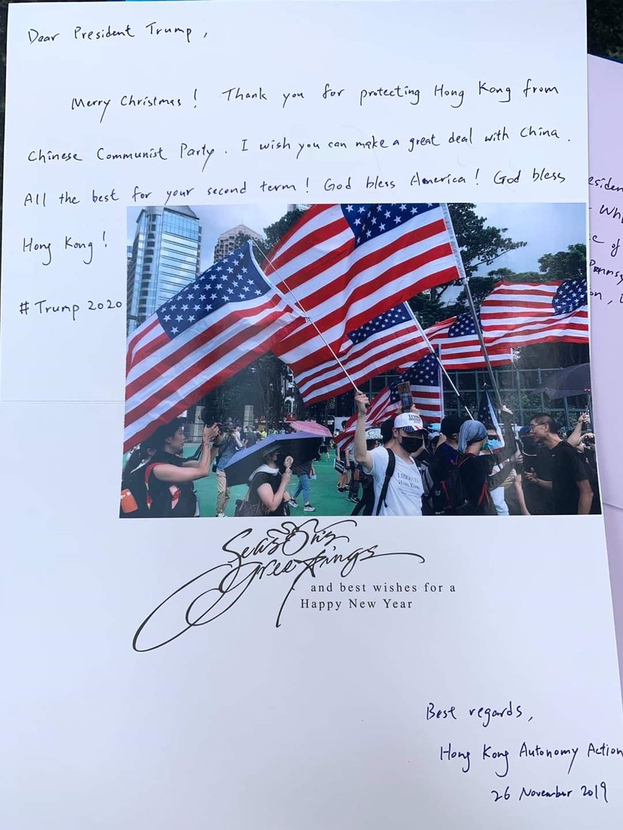 HKAA2019's tweet photo. We have sent Christmas cards to President Trump, senators and many representatives who have supported the Hong Kong Human Rights and Democracy Act 2019. Thanks for standing with us and HK is still fighting for democracy. (Photos 1-4)

Pls help RT and @ them. (cont') https://t.co/AT6gXUdVQ0