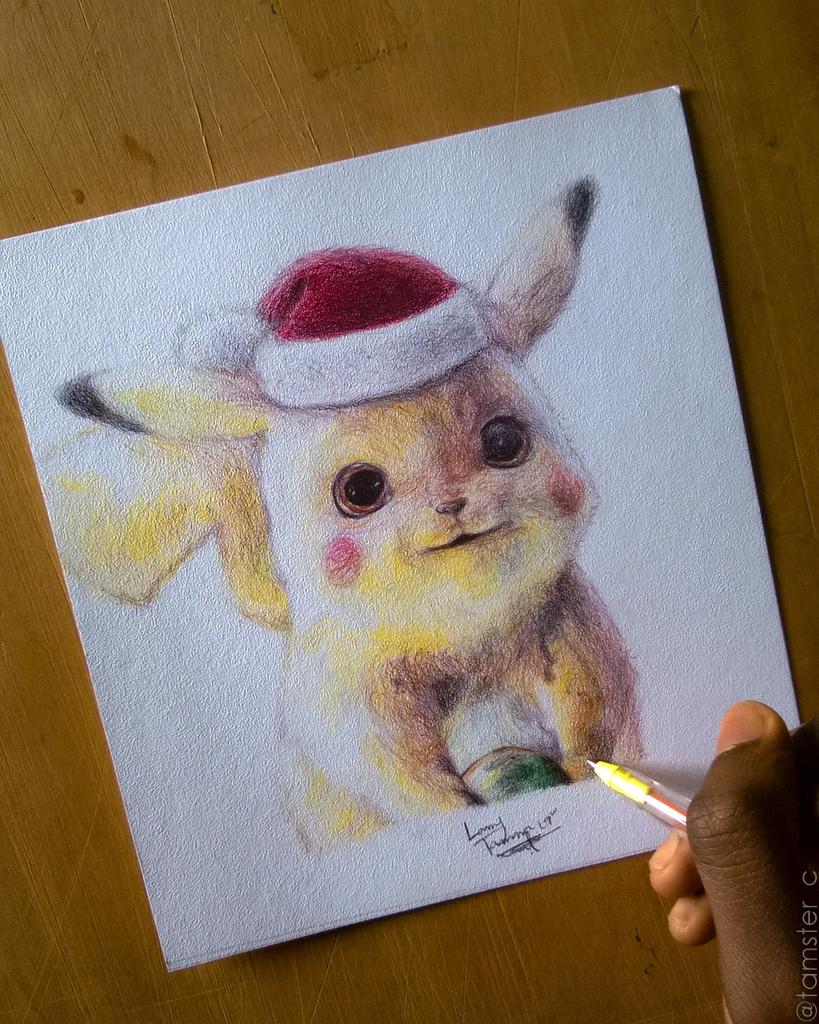 tamster_c's tweet photo. I can't believe I almost forgot to post this one. Here's a new Ballpoint pen drawing of Pikachu as Santa aka #Santachu
#MerryChristmas everyone. https://t.co/bOJYFnYdKv