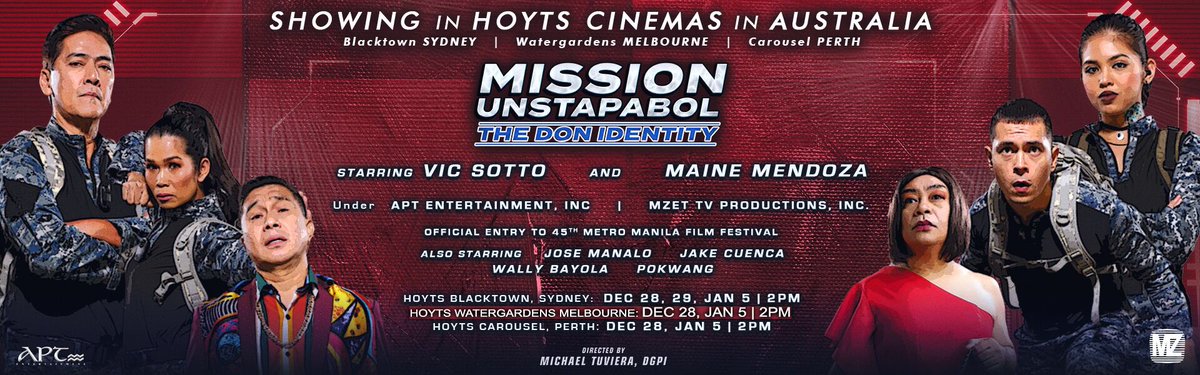 IsaInOz's tweet photo. OZ 3 days to go Buy 🎫 now at HOYTS MISSION UNSTAPABOL Blacktown, Sydney:  Dec 28, 29, Jan 5 2pm Watergardens, Melbourne: Dec 28, Jan 5 2pm
Carousel, Perth :  Dec 28, Jan 5 2pm @mainedcm @EatBulaga @DirekMike @MBUycoco @pokwang27 @menggalurks #MissionUnstapabol #MaineMendoza https://t.co/TebZfjr7ba