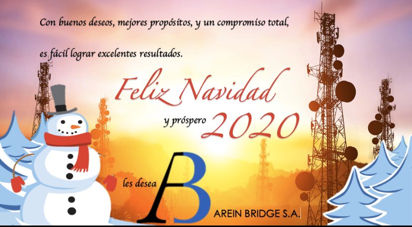 AreinBridge's tweet photo. A todos nuestros amigos, clientes y familia. Felices fiestas y un lindo 2020 #feliznavidad #telecomunicaciones #feliz2029 https://t.co/keP2OE6jnY