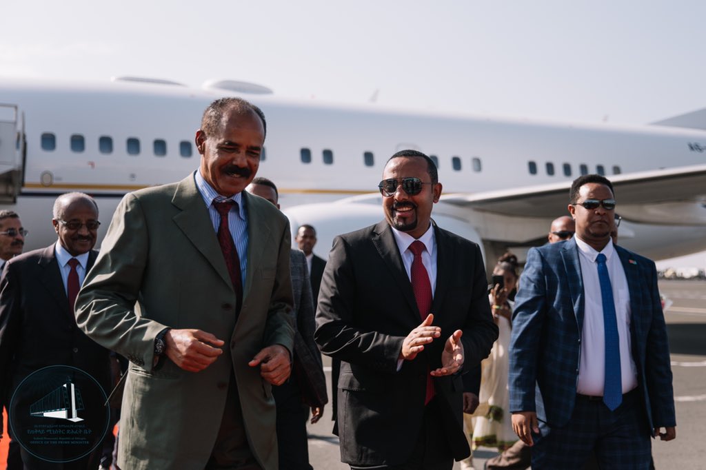 PMEthiopia's tweet photo. PM @AbiyAhmedAli Ahmed welcomed this morning President Isaias Afeworki and his delegation for a short working visit.The two parties will hold discussions on enhancing the bilateral relations between Ethiopia and Eritrea. 

#PMOEthiopia https://t.co/0hyKyBVMg7