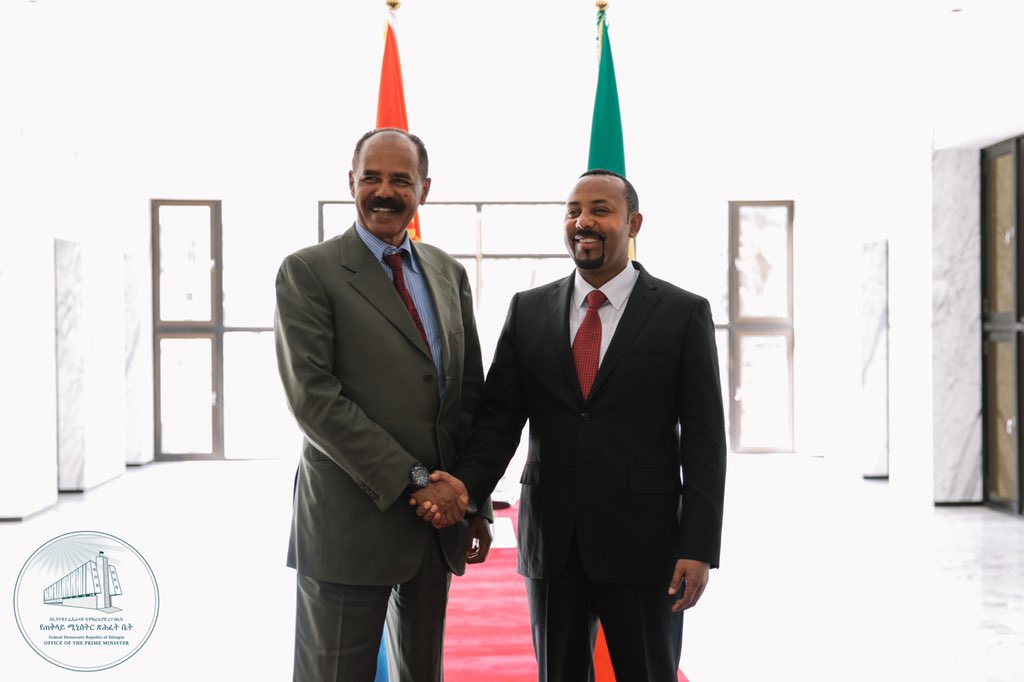 PMEthiopia's tweet photo. PM @AbiyAhmedAli Ahmed welcomed this morning President Isaias Afeworki and his delegation for a short working visit.The two parties will hold discussions on enhancing the bilateral relations between Ethiopia and Eritrea. 

#PMOEthiopia https://t.co/0hyKyBVMg7