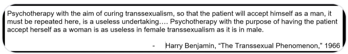 Anyway, in the late '20s, Steinach introduced Benjamin to Freud. It did not go well. This is the main reason why sensible psychotherapeutic approaches are being called "conversion therapy" by "trans" industry flunkies like  @jack_turban and the other "affirmative care" cultists.