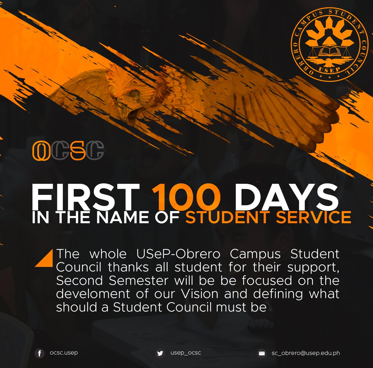 usep_ocsc's tweet photo. HAPPY 100th OCSC 🎉🎊

September 12, 2019 Student Council Officers in the Executive and Legislative was sworn to Office. This day, marks the first 100 days they are in office.

Check it on FB: https://t.co/1Kj1ZfQ5Ky https://t.co/GE04YAi319