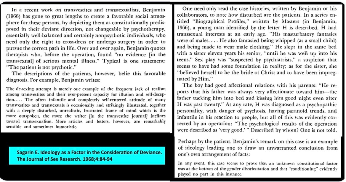 And then? Benjamin glommed onto the famous "Christine Jorgenson" case and became his personal doctor. People started to listen to this super-quack, an utter fool. WPATH was formerly named for Harry Benjamin, changing its name in 2007. These items are well worth a close read.