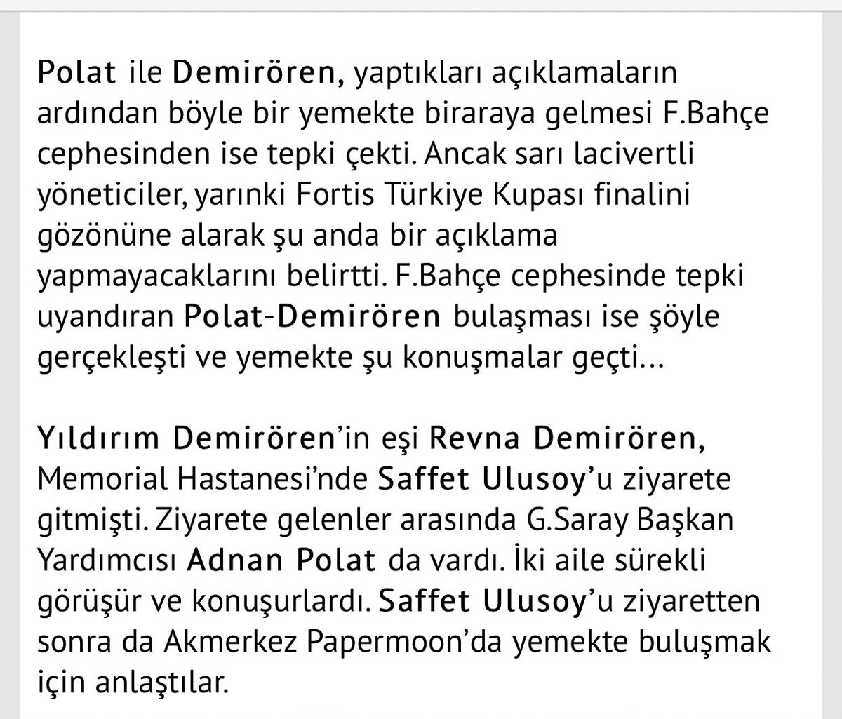 1- Zorlu’daki görüşmede eğer ki Nihat Özdemir ve Zekeriya Alp’in dürüst olmayan şeyler yaptığını düşünüyorsanız istifa etsinler. 

2- Eğer şaibe arıyorsan 2006 yılında kazandığınız şampiyonluğa bak. 

3- Ahlaksızlık sizin fıtratınızda var. Herkesi kendiniz gibi zannetmeyin.
