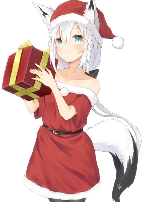 サンタフブキちゃん、頑張ったからプレゼントくれぇ…。 #絵フブキ 