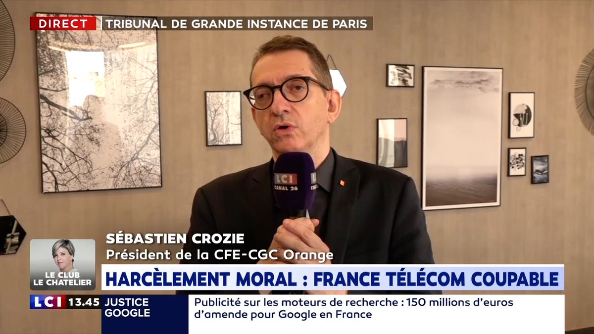 Frederick_M_'s tweet photo. #Harcèlement moral, #francetelecom reconnue coupable: interviews de @SebCrozier, Président de la @CFECGCOrange, la [VIDÉO] ici: https://t.co/b00OeDITfH https://t.co/YFSjZE9JWN