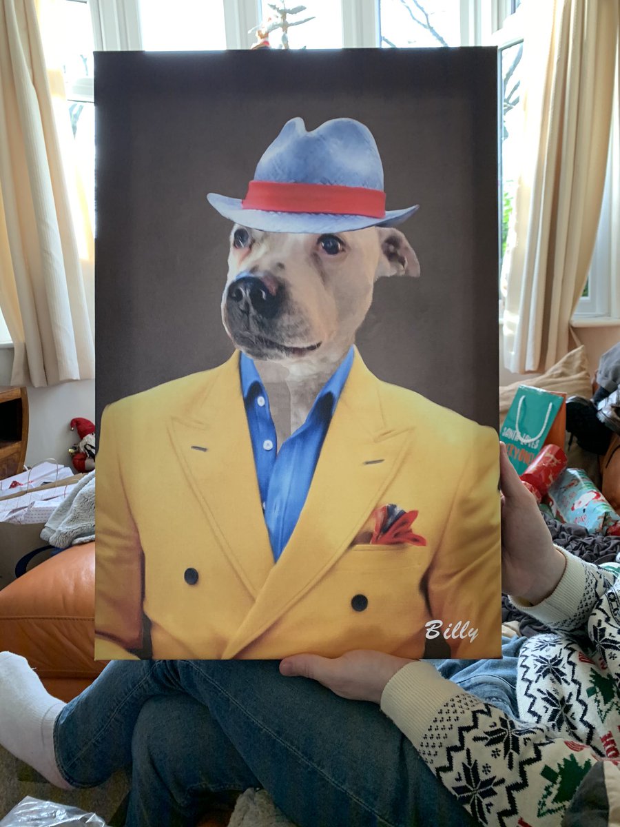 declancooper_'s tweet image. My mum has done some weird shit in her time but this Christmas gift to me  of my dead dog as a pimp honestly takes the gold get that fire exit door I’m off