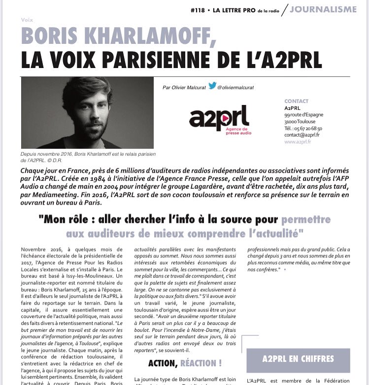 A2PRL's tweet photo. 🔎 Zoom sur le quotidien de notre journaliste parisien @BorisKharlamoff dans @LaLettrePro n° 118 (décembre / janvier 2020) 📻 https://t.co/cnxqrMfPJa