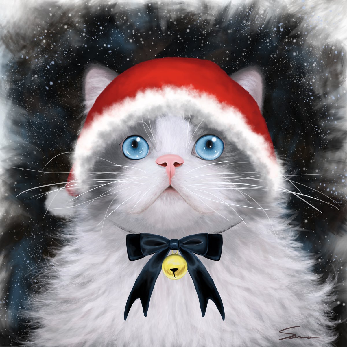 さわ 休み On Twitter メリークリスマス デザフェスで意外にも好評だったサンタねこです お目目キラキラのぽけ顔です イラスト デジタル絵 ねこ ネコ