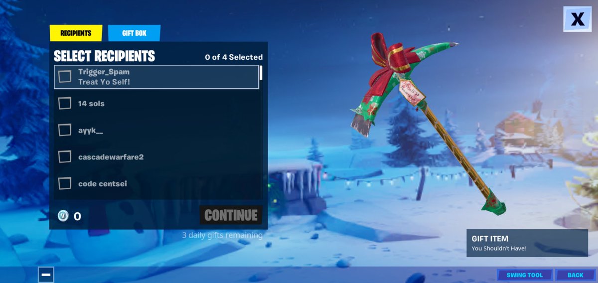 The gifts keep going. Who's next? You better let me know 🎄🎁🥳

(Must be following)

#fortnitegiveaway #fortnitegift #fortnite #triggerfam #mintypickaxegiveaway #fnbr #wondercode #giveaway #Christmas #fortniteleaks #fortnitecodes #fortniteskins