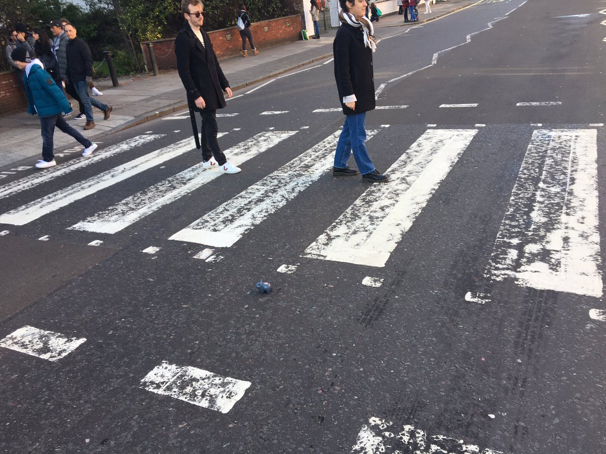 Wilson the Hippo crossing Abbey Road.  He’s the little grey guy at the bottom.  He is a Beatles fan! #hipponation #abbeyroad