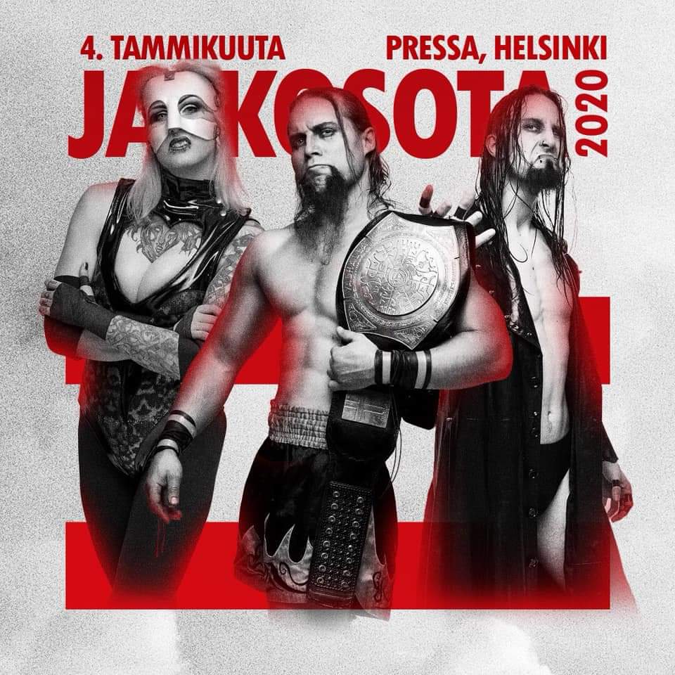 fcfwrestling's tweet photo. Joulupäivän ratoksi julkistetaan #Jatkosota2020 tämän näköinen ottelu!

@ #TalvisotaXIV Pohjoismaiden mestaruuden voittanut Stark Adder puolustaa nyt mestaruuttaan kolminottelussa. Vastaan asettuvat #SISU8 -voittaja ja entinen FCF -mestari Vili Raato &amp; @JessicaLoveFCF! https://t.co/Y2nfIEtGbl