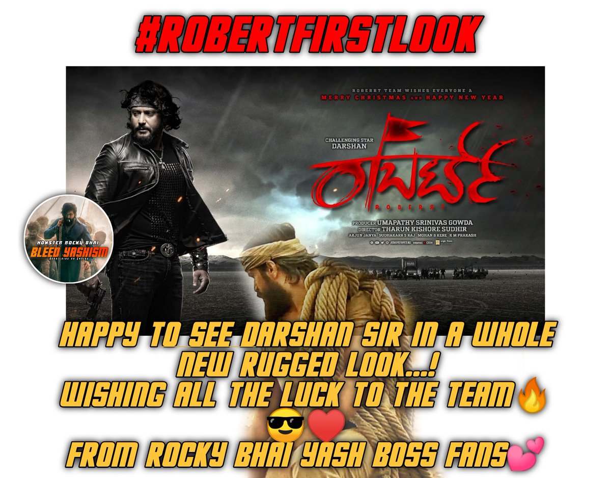 nuthannnnnn's tweet photo. All the best @dasadarshan sir♥️
Kudos to @TharunSudhir sir and the team. #robertfirstlook #robert 
Follow ↪️ @thenameisyash__
.
.
.
#yash #rockingstaryash #sandalwood #kgf #kgf2 #trending #kgfchapter2 #thenameisyash #tiktok #kannada #storm #monster #brand #yash #dboss https://t.co/mfB9RkOavn