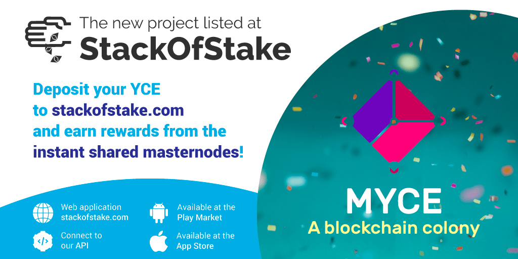 stackofstake's tweet photo. The first blockchain colony is joining #StackOfStakeClub - warm welcomes to @myceworld 😁
$YCE is available at https://t.co/pTaN10zDVx in an instant shared #masternode mode. Enjoy rewards! https://t.co/O1dodd227M