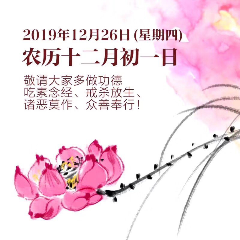 Vaness 温馨提醒 明天是12月26日 农历腊月初一 星期四 请多做功德 吃素念经 戒杀放生 诸恶莫作 众善奉行 愿佛菩萨慈悲加持您增长智慧 消除无明 六时吉祥 法喜充满 T Co J47zobd6hg Twitter