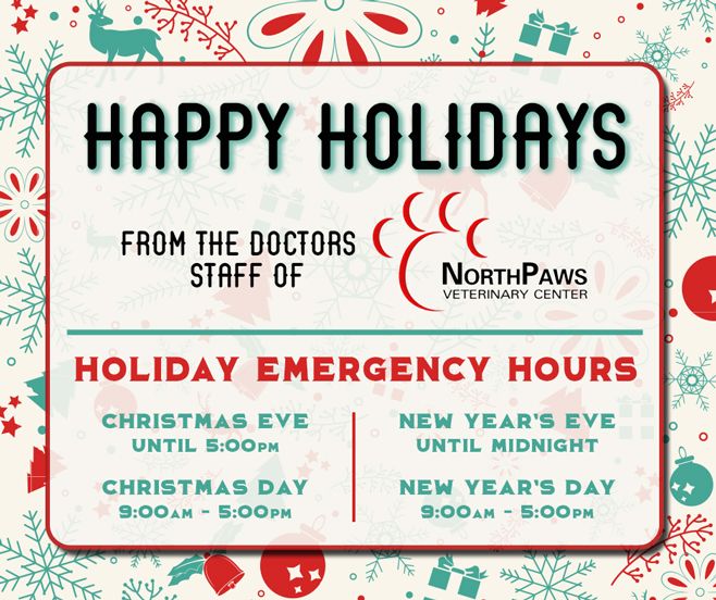 NorthPaws's tweet image. Wishing all of our patients and their families a very Merry Christmas!
If your pet is in need of urgent care, we will be open for emergency services only today from 9am-5pm. Please call ahead if possible.
