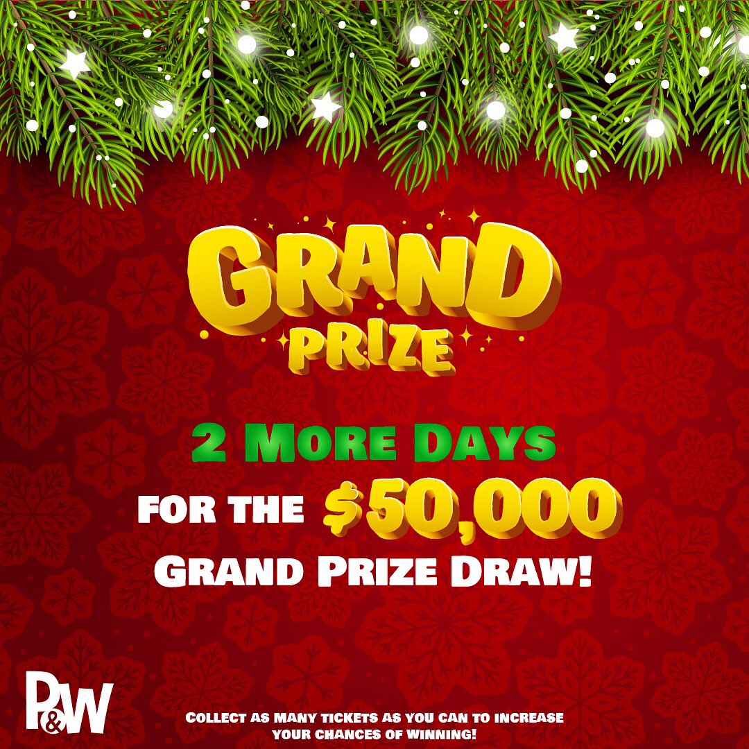 Two More Days for our $50,000 Grand Prize Draw🤩🎉💰
Keep collecting those tickets!✅
#playandwinapp #December2019 #grandprize #holiday #cash #Reward #draw #Christmas2019