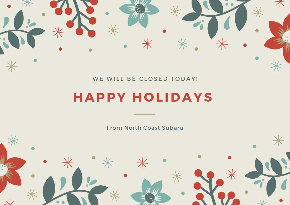 NCSubaru's tweet photo. Happy Holidays! We will be closed today! https://t.co/Bp5kveFjfN