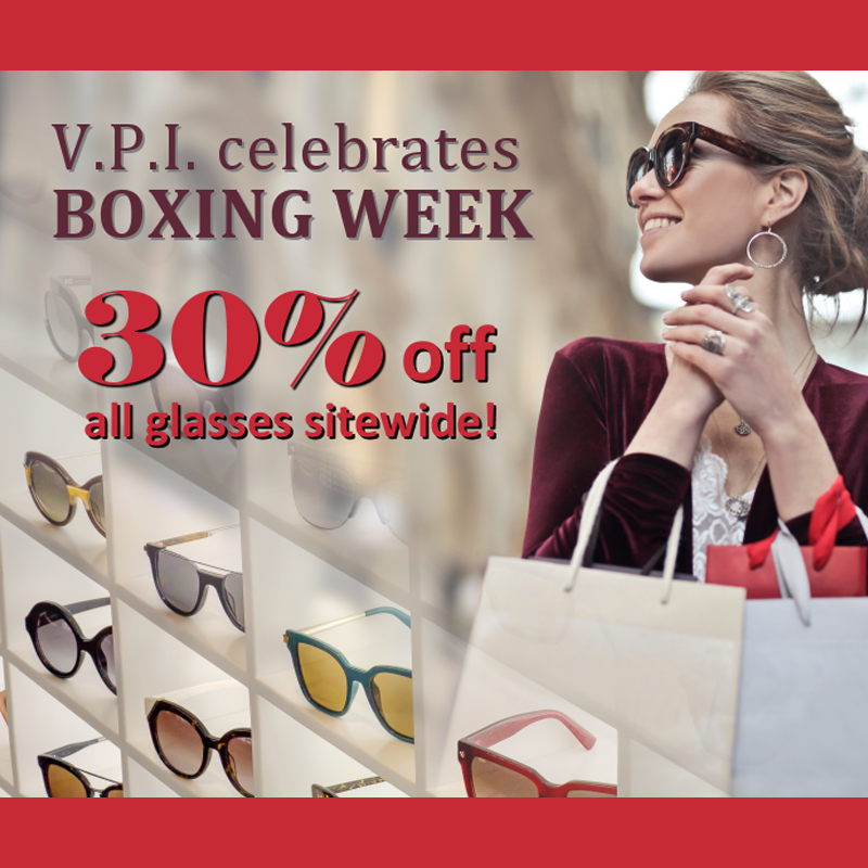 boleroeyewear's tweet photo. VPI Celebrates Boxing Week with 30% Off All Glasses Sitewide! From December 25th - January 1st, look no further than VPI Canada for great deals this boxing week. Make sure to use the coupon code: 'boxingweek2019' at the checkout!
#boxingweek #boxingweeksale #boxingweekdeals https://t.co/tKEIcjV17S