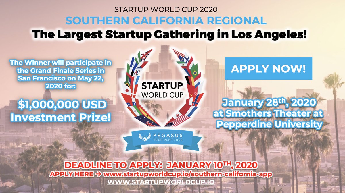 SWCPTV's tweet photo. Startup World Cup is coming to Los Angeles January 28th 2020! It is the LARGEST STARTUP GATHERING in Southern California you don't want to miss! https://t.co/3ptVh66fdM 

If this is not the right fit, please share or forward to your network! https://t.co/zoTILARyLK