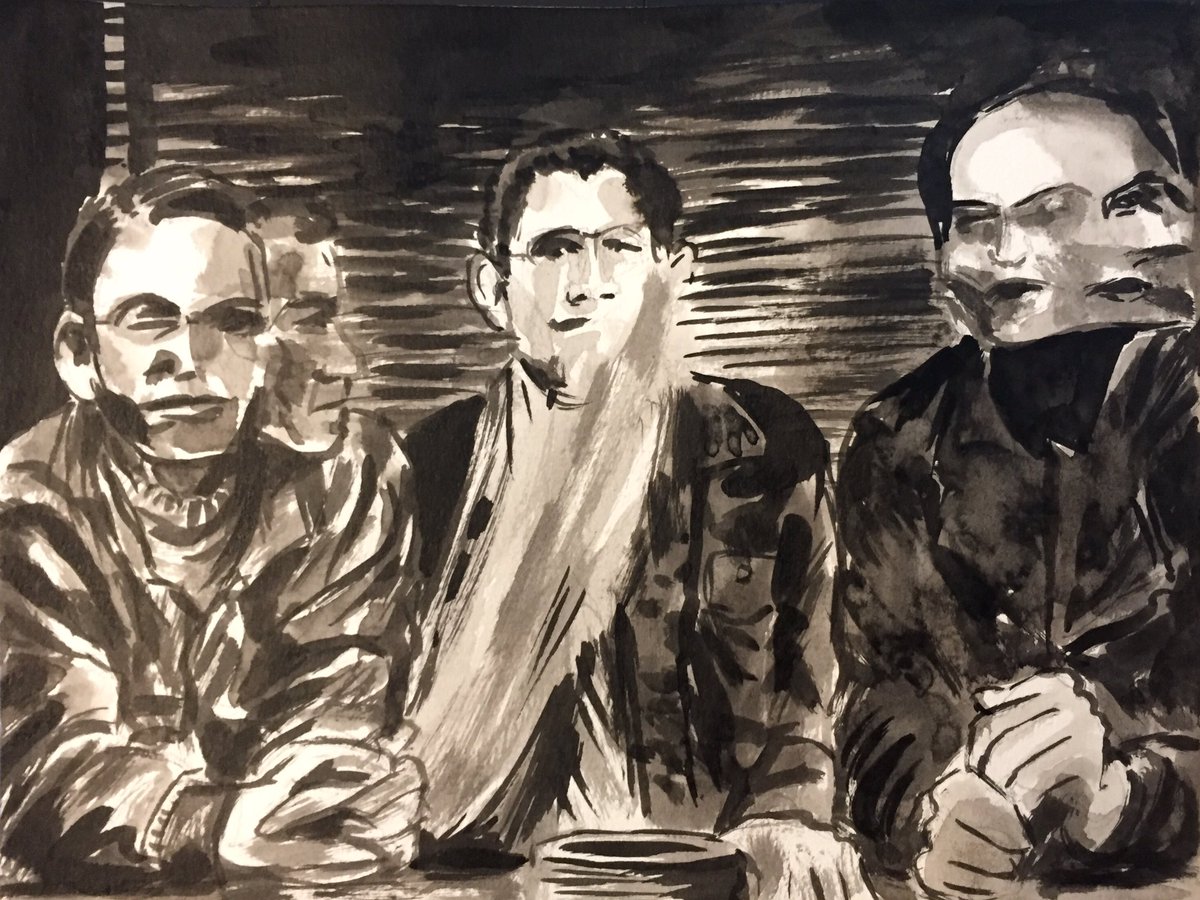 PeterLandau's tweet photo. Dave Riley (right), Big Black Bassist #obitpix #daveriley #bassist #bigblack #atomizer #songsaboutfucking #artistsoninstagram #brushandink #drawing #illustration #portrait https://t.co/crKTZrN71M