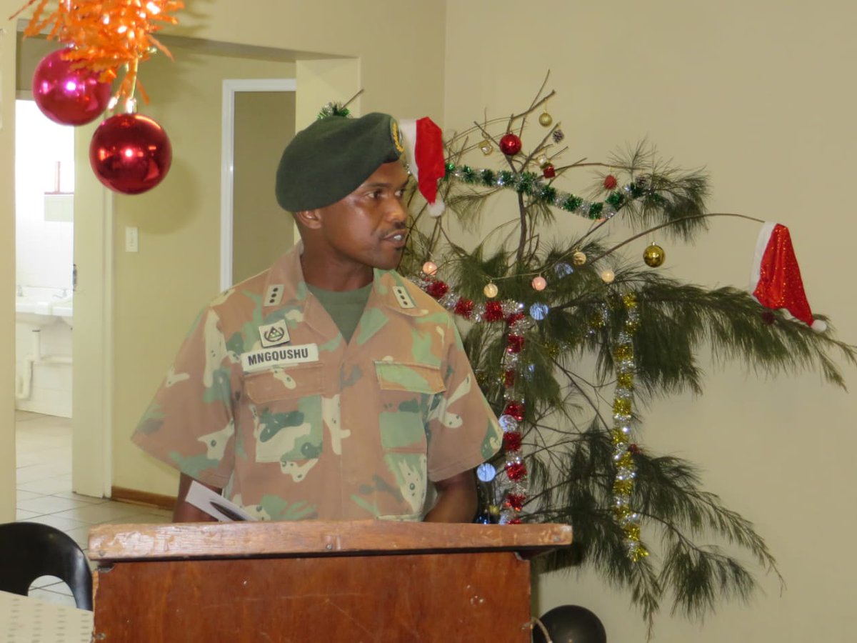 SANDF_ZA's tweet photo. Director Defence Corporate Communication, Brigadier General M.P.M. Mgobozi spend his Christmas Day with the deployed troop in Maluti Ops Base. 

#sandf
#sandf_19
#deployment_19 https://t.co/obKERDKj4K