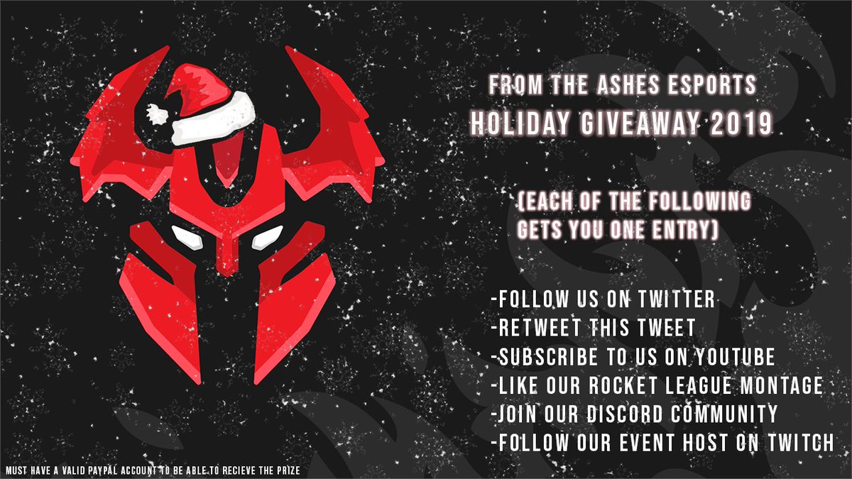 FromTheAshesGG's tweet photo. With the holidays comes giving. Enter the From The Ashes Holiday Giveaway 2019 for a chance to win $50. Each of the following gets you one entry!

The winners will be selected January 1st at 12:00am. Thanks to @ConnorFTA for funding the giveaway.

https://t.co/Y0uTBiGc0Q https://t.co/OJpozw2N2V