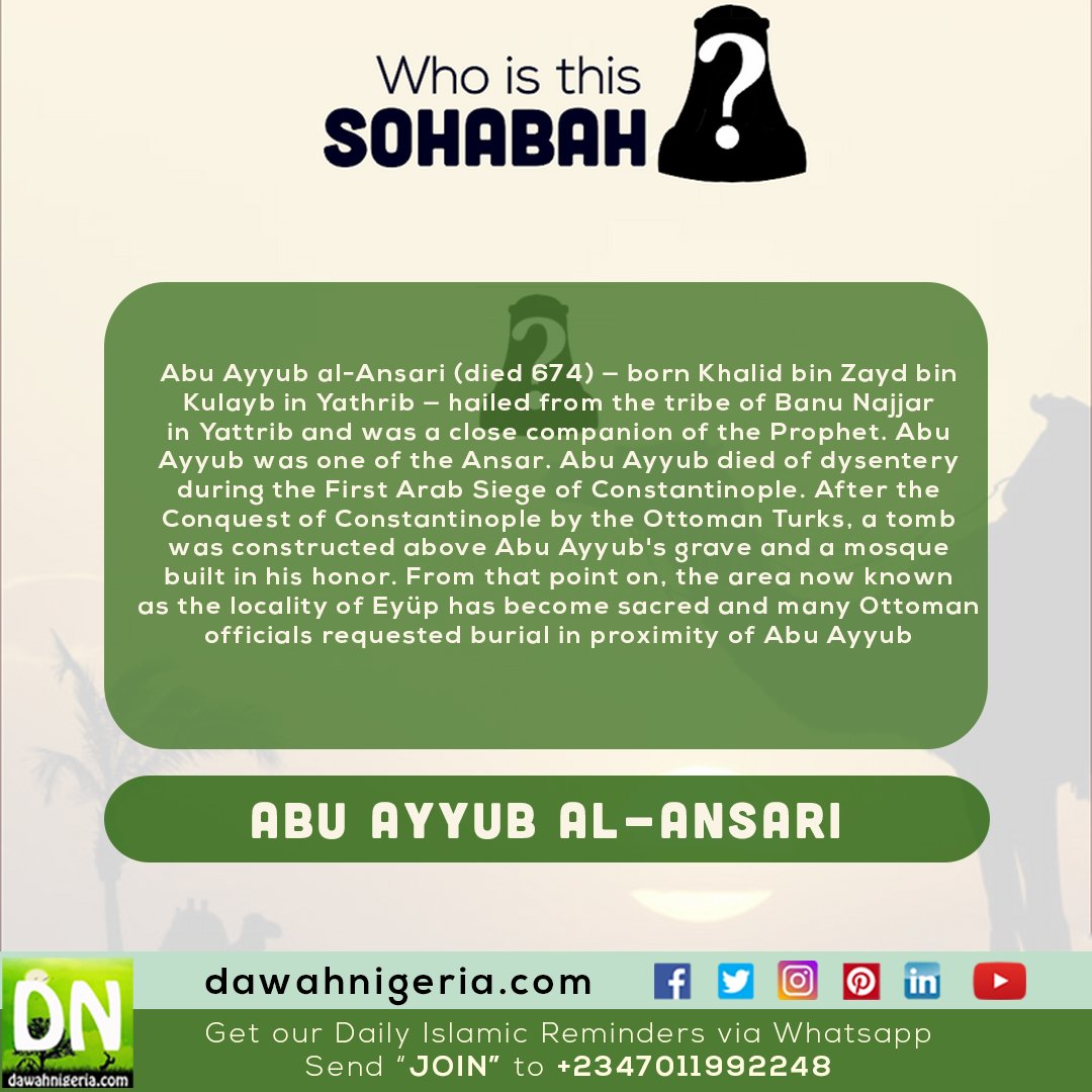 dawahnigeria's tweet photo. Who is this Sohaba
ABU AYYUB AL ANSARI
#dawahnigeria #dnwits #AbuAyub https://t.co/BsgJ7Cr7Gz