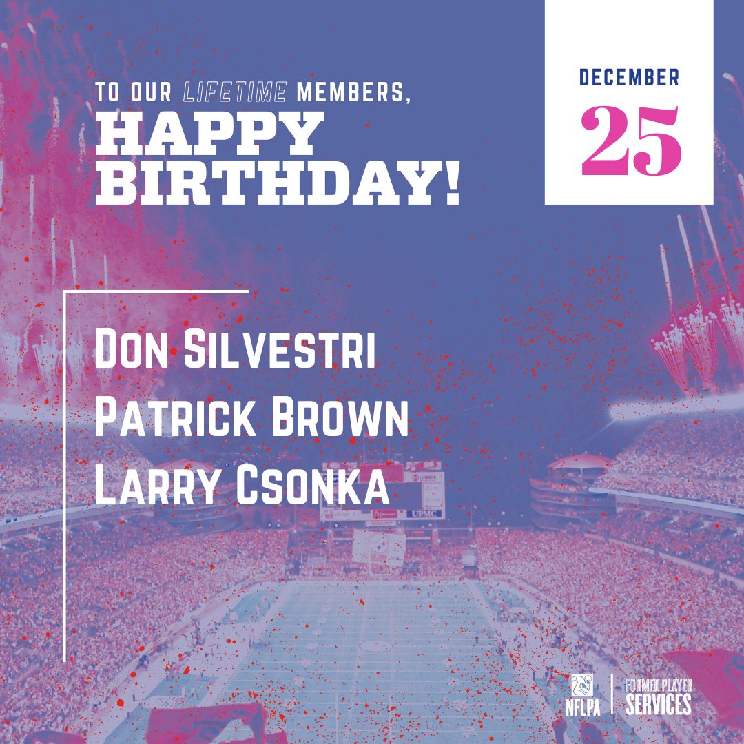Happy birthday to our members <a href="/Don/">Don</a>.silvestri <a href="/P_bro78/">Patrick Brown</a> <a href="/Larry_Csonka39/">Larry Csonka</a> we hope this year is the best one yet!🎈 #nflpafraternity 

Don't see your handle? Update your profile on NFLPA.com.
