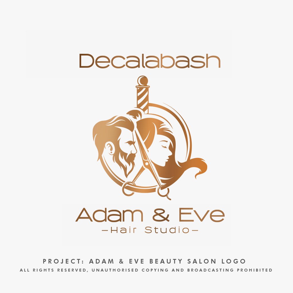AyandaCreativeS's tweet photo. (2019) Decalabash Adam &amp; Eve Hair Studio ®

#logo #logodesigner #hairstyle #haircolor #salon #clean #graphicdesign #creativity #CreateWithLove #GraphicDesigner https://t.co/Rw2tQgCrud