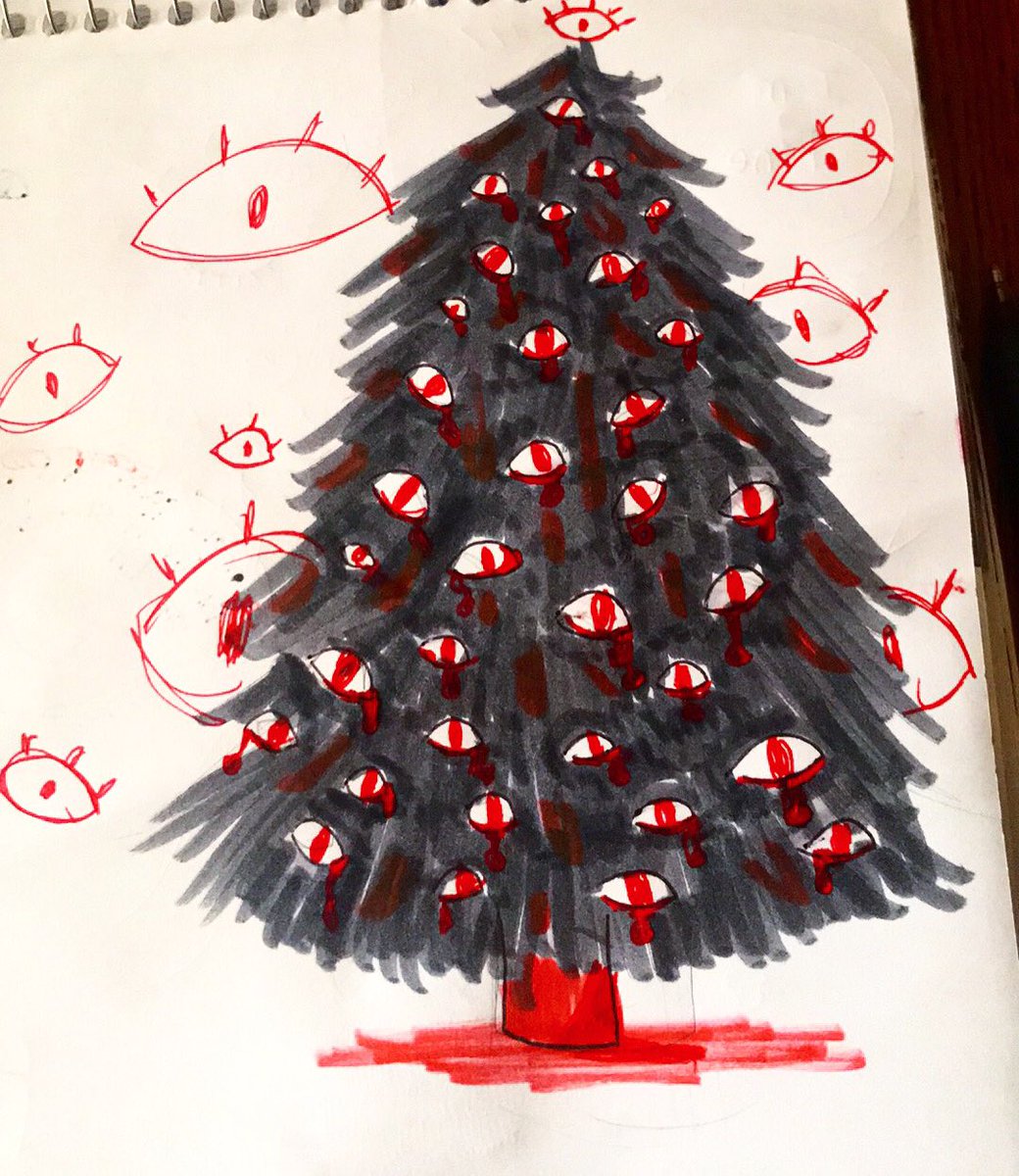 pandaelff's tweet photo. Idk what the fuck I’m making anymore but merry Christmas 
#draw #drawing #art #artist #artistoninstagram #sketch #sketchbook #doodle #traditionalart #creative #illustration #tree #christmastree #christmas #eyes #creepy #pandaelf https://t.co/ldzh67k2nU